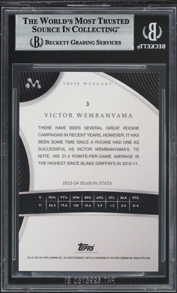 2023 Topps Mercury Tractor Beam Refractor Victor Wembanyama ROOKIE /7 BGS 9 MINT