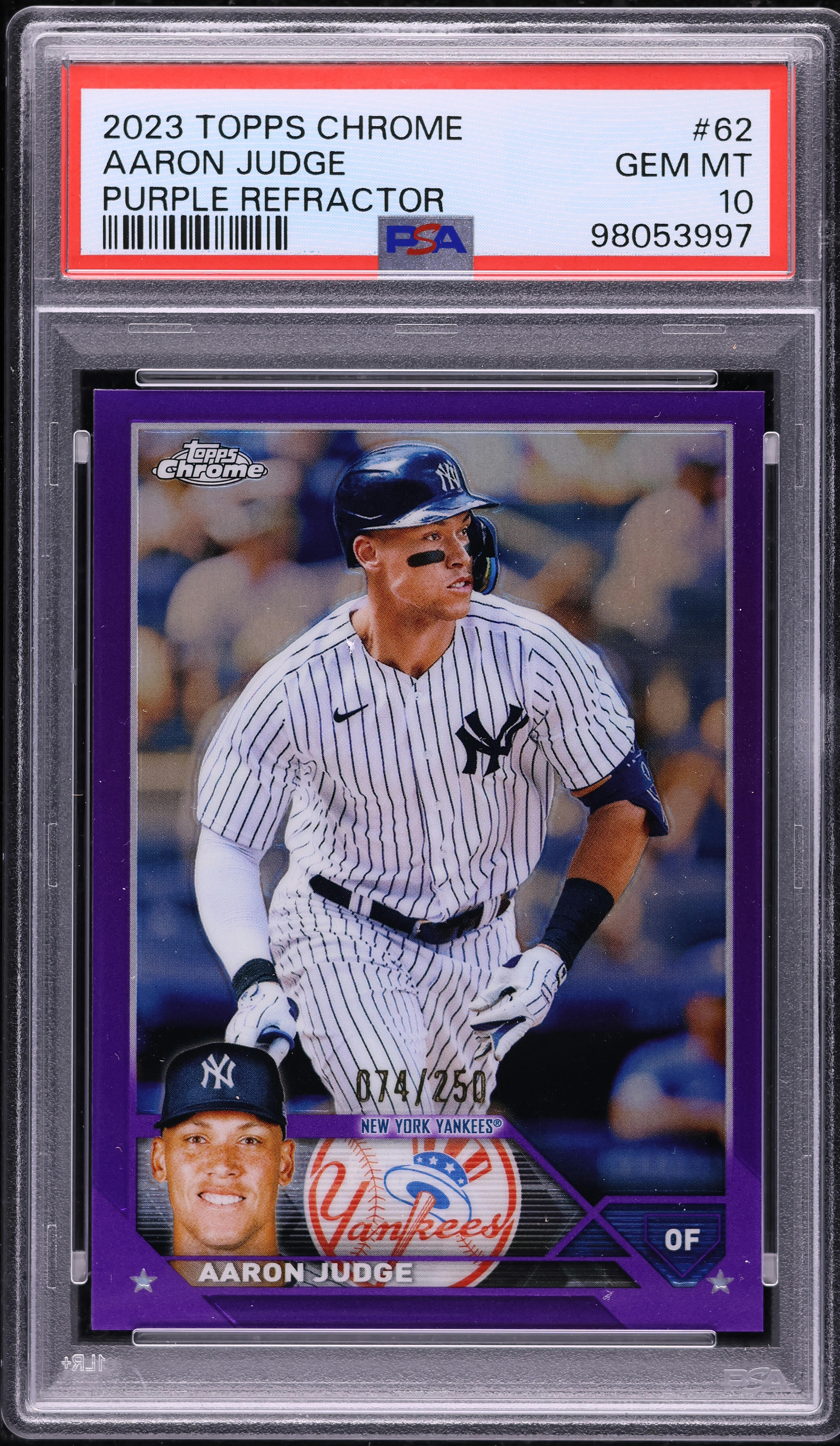 2023 Topps Chrome Purple Refractor Aaron Judge /250 #62 PSA 10 GEM