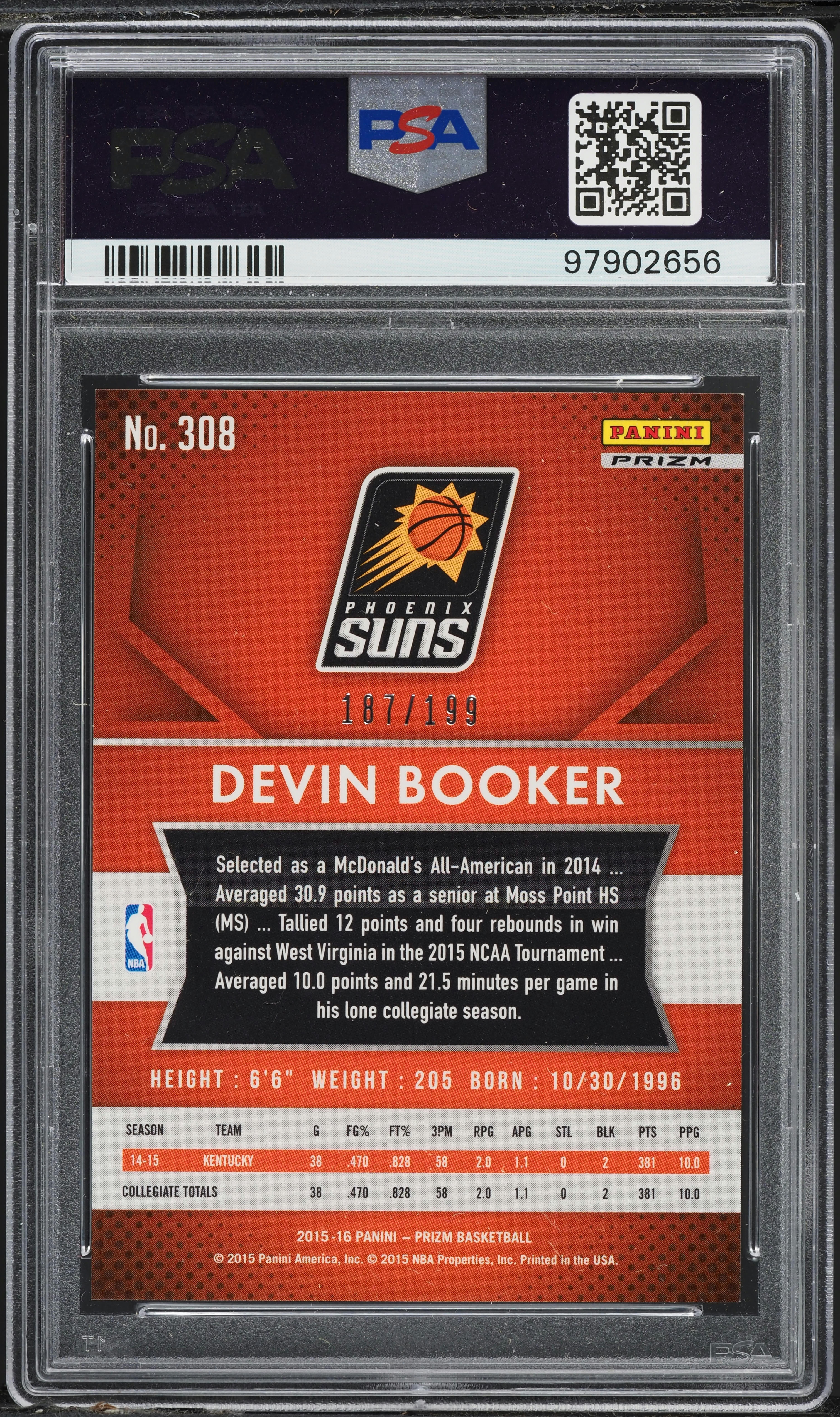 2015 Panini Prizm Light Blue Devin Booker ROOKIE /199 #308 PSA 9