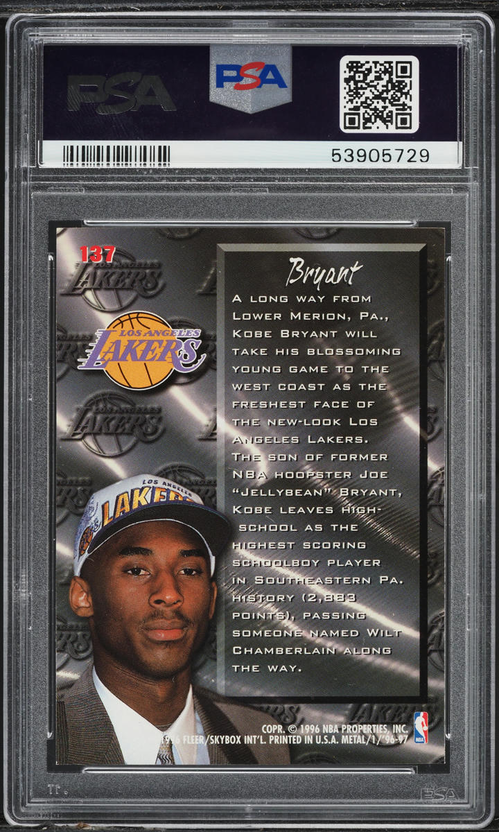 1996 Metal Fresh Foundation Kobe Bryant ROOKIE #137 PSA 8.5 NM-MT+
