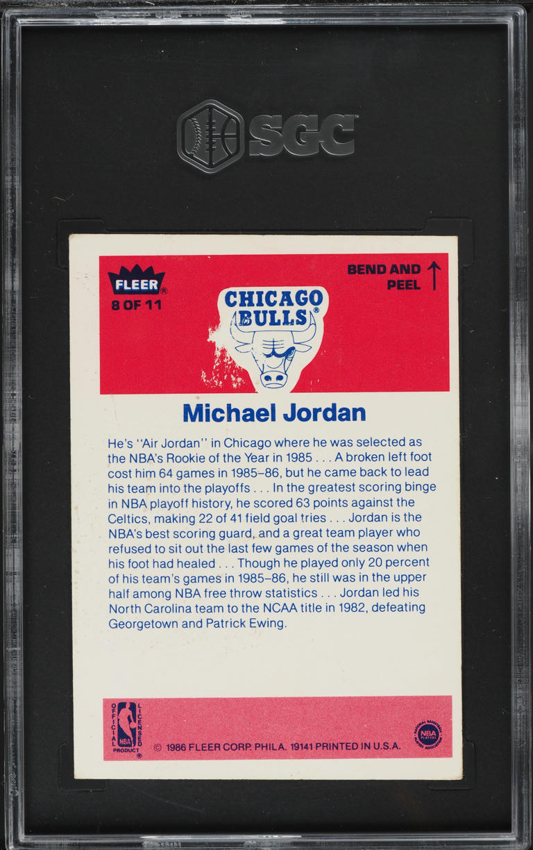 1986 Fleer Sticker Michael Jordan ROOKIE #8 SGC 1.5 FR