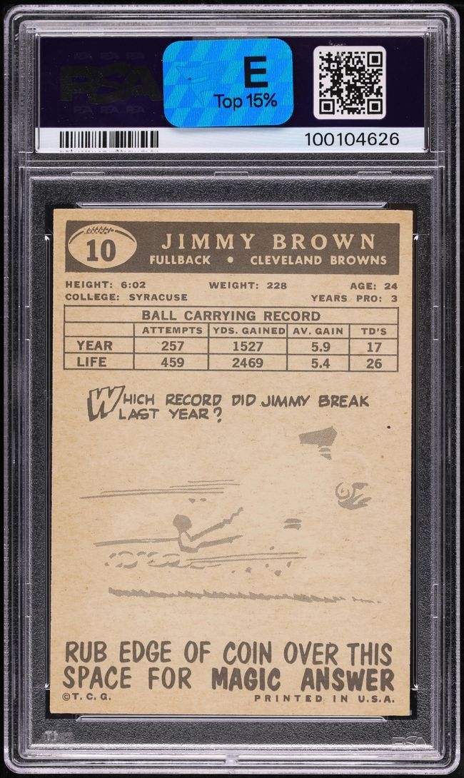 1959 Topps Football Jim Brown #10 PSA 6.5 EXMT+