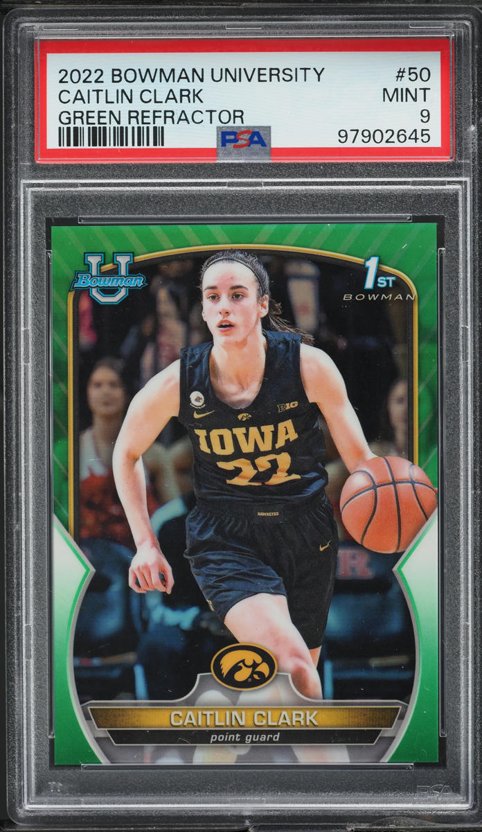 2022 Bowman Chrome University Green Refractor Caitlin Clark ROOKIE /99 #50 PSA 9