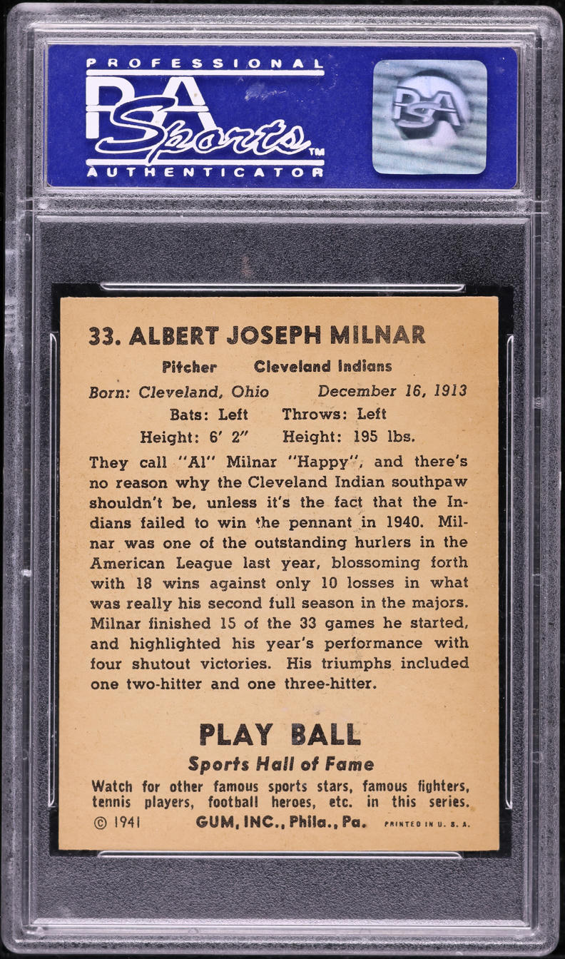 1941 Play Ball Happy Milnar #33 PSA 8 NM-MT