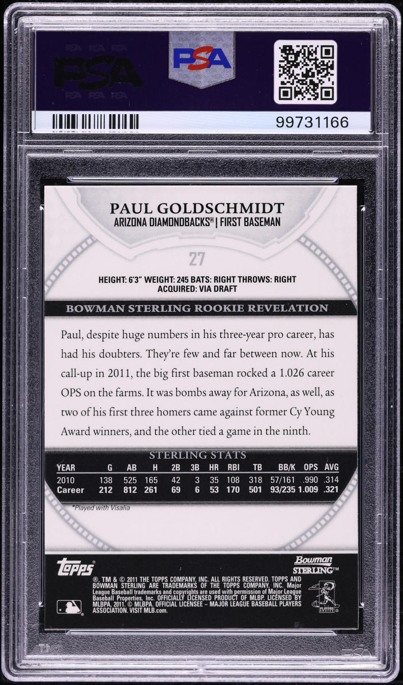2011 Bowman Sterling Paul Goldschmidt ROOKIE #27 PSA 10 GEM MINT