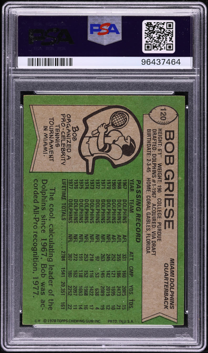 1978 Topps Football Bob Griese ALL-PRO #120 PSA 5 EX