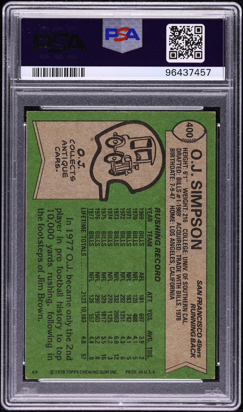 1978 Topps Football O.J. Simpson #400 PSA 4 VGEX