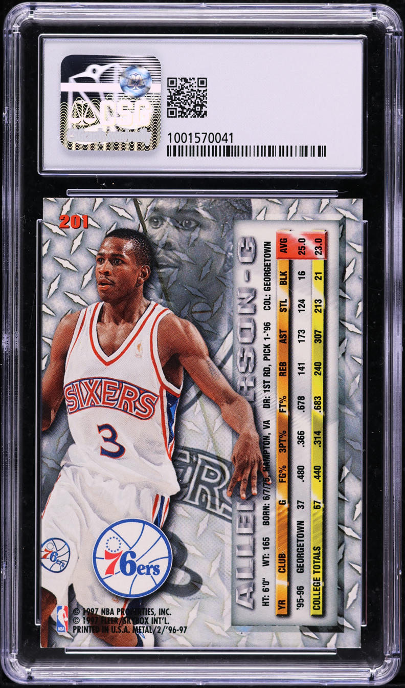 1996 Metal Basketball Allen Iverson ROOKIE #201 CSG 9 MINT