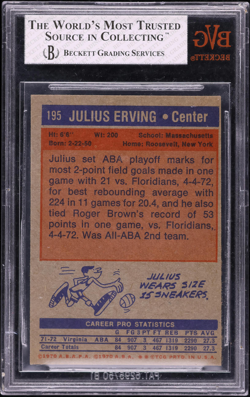 1972 Topps Basketball Julius Erving ROOKIE #195 BVG 7.5 NRMT+