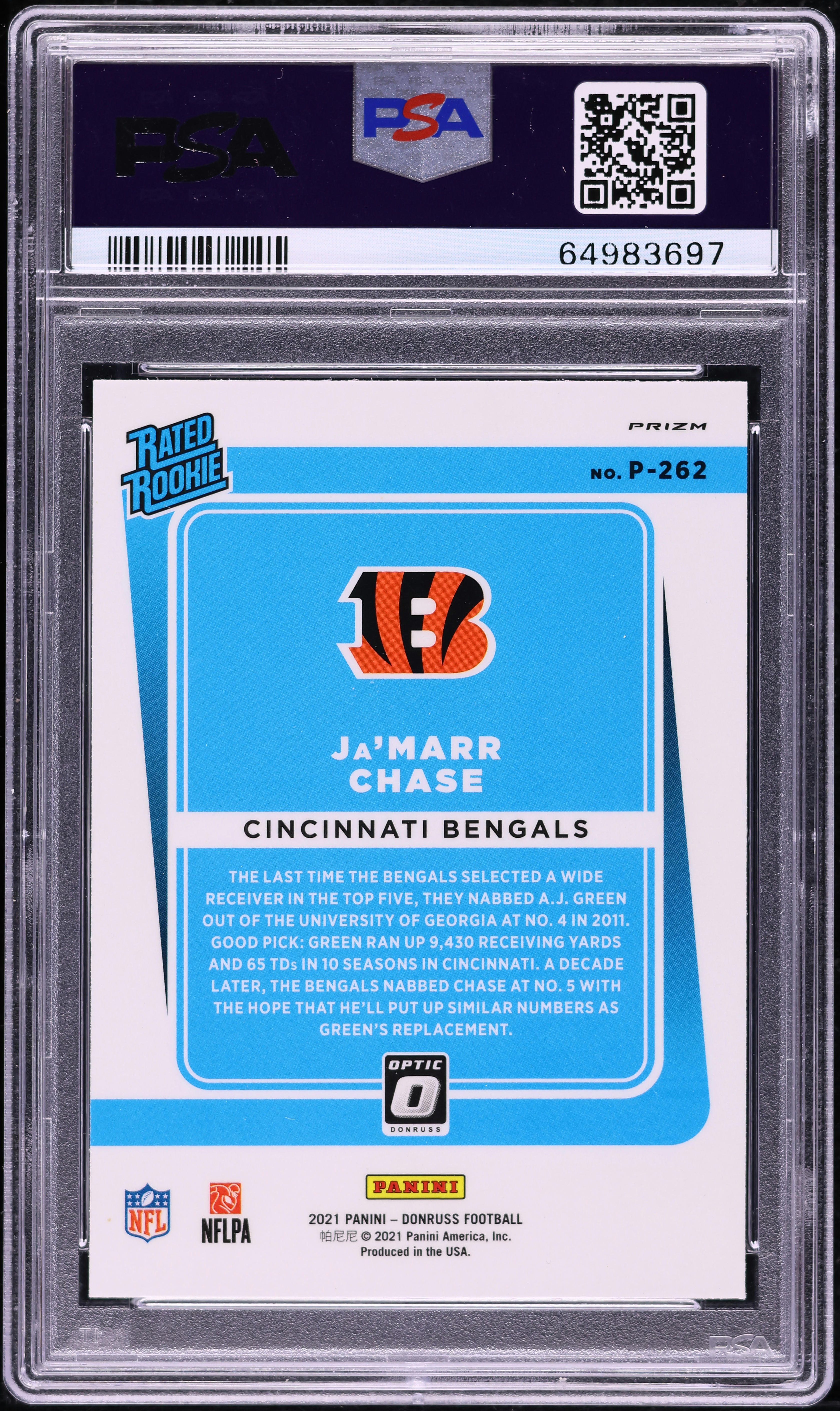 2021 Donruss Optic Preview Pink Ja'Marr Chase ROOKIE #P262 PSA 10