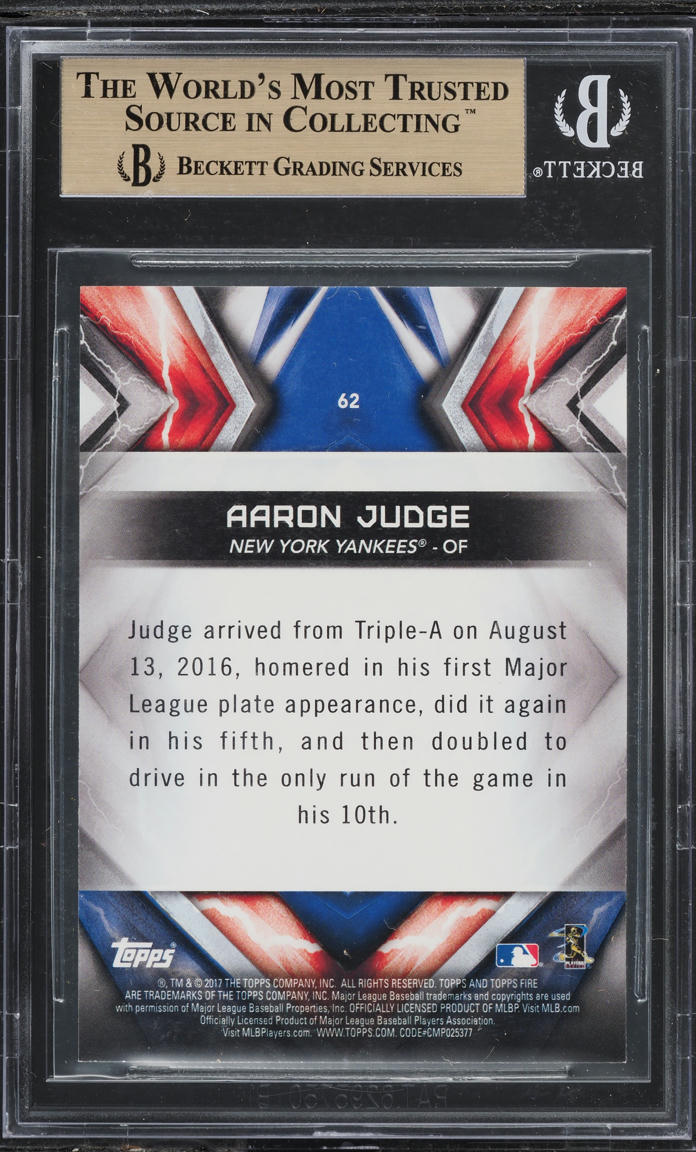 2017 Topps Fire Gold Minted Aaron Judge ROOKIE #62 BGS 9.5 GEM MINT
