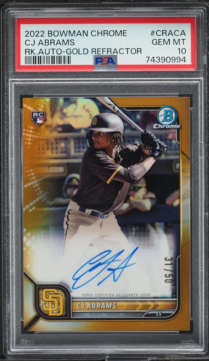 2022 Bowman Chrome Gold Refractor C.J. Abrams ROOKIE AUTO /50 #CRA-CA PSA 10 GEM