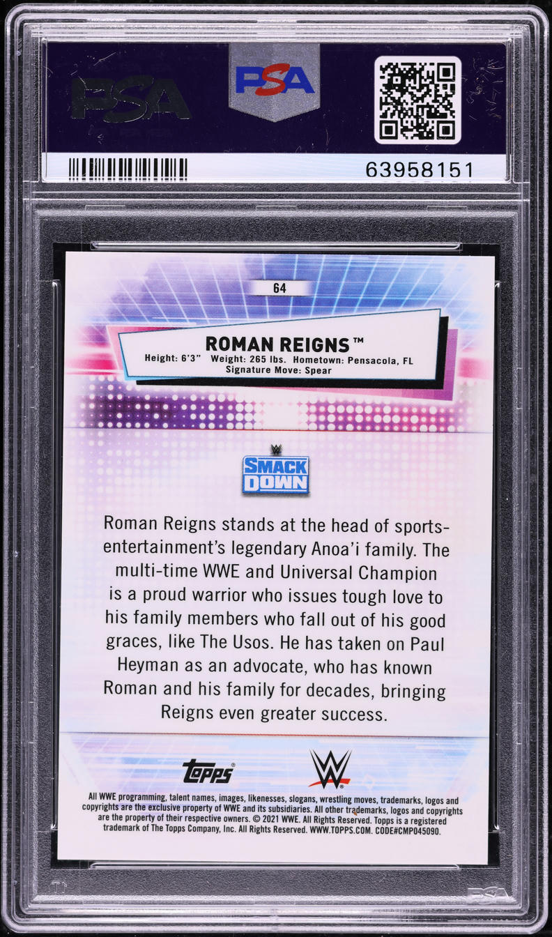 2021 Topps Chrome WWE Superfractor Roman Reigns 1/1 #64 PSA 9 MINT