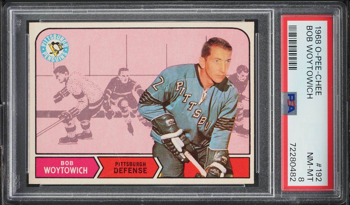 1968 O-Pee-Chee Hockey Bob Woytowich #192 PSA 8 NM-MT