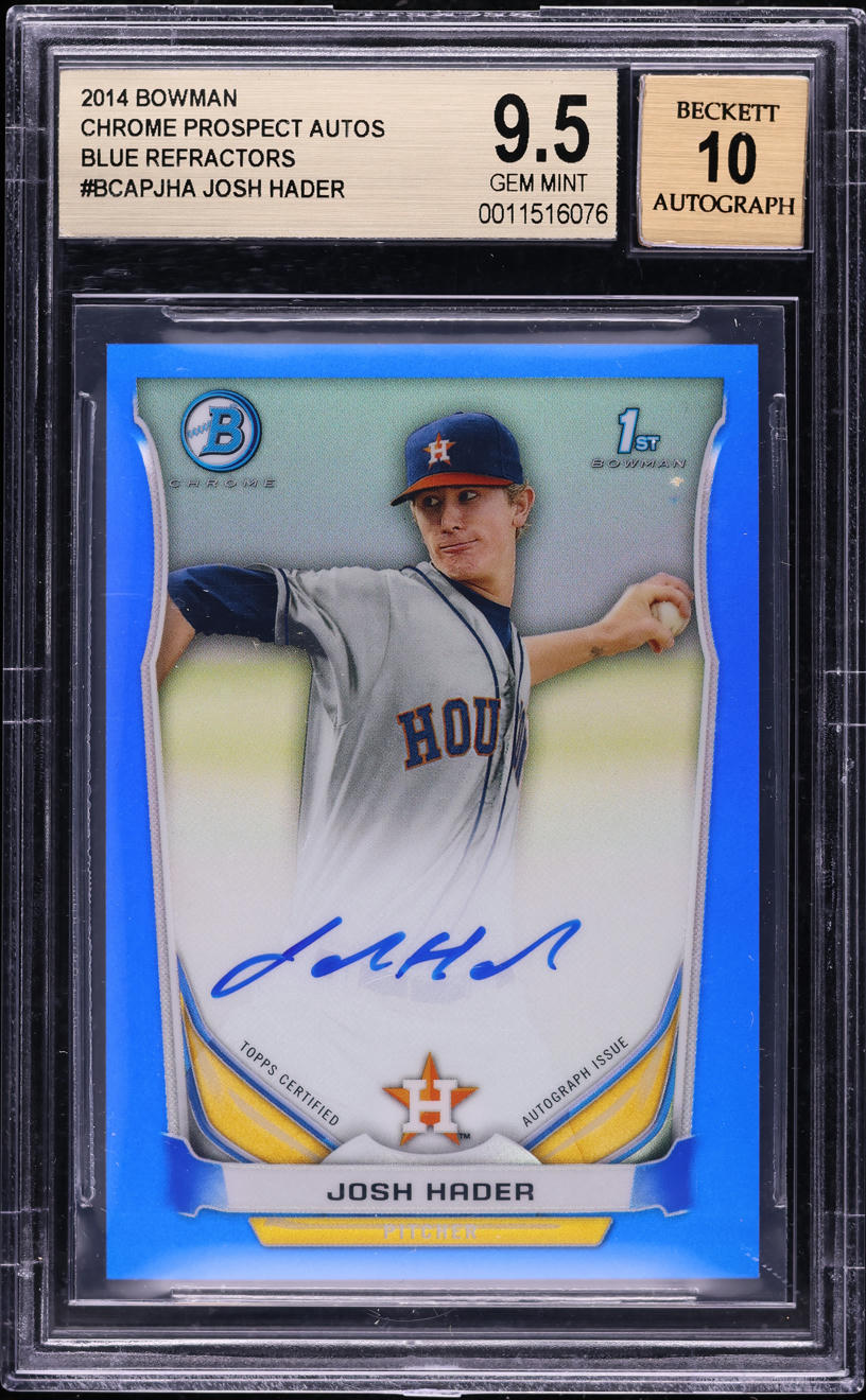 2014 Bowman Chrome Blue Refractor Josh Hader PROSPECT AUTO /150 BGS 9.5 GEM MINT