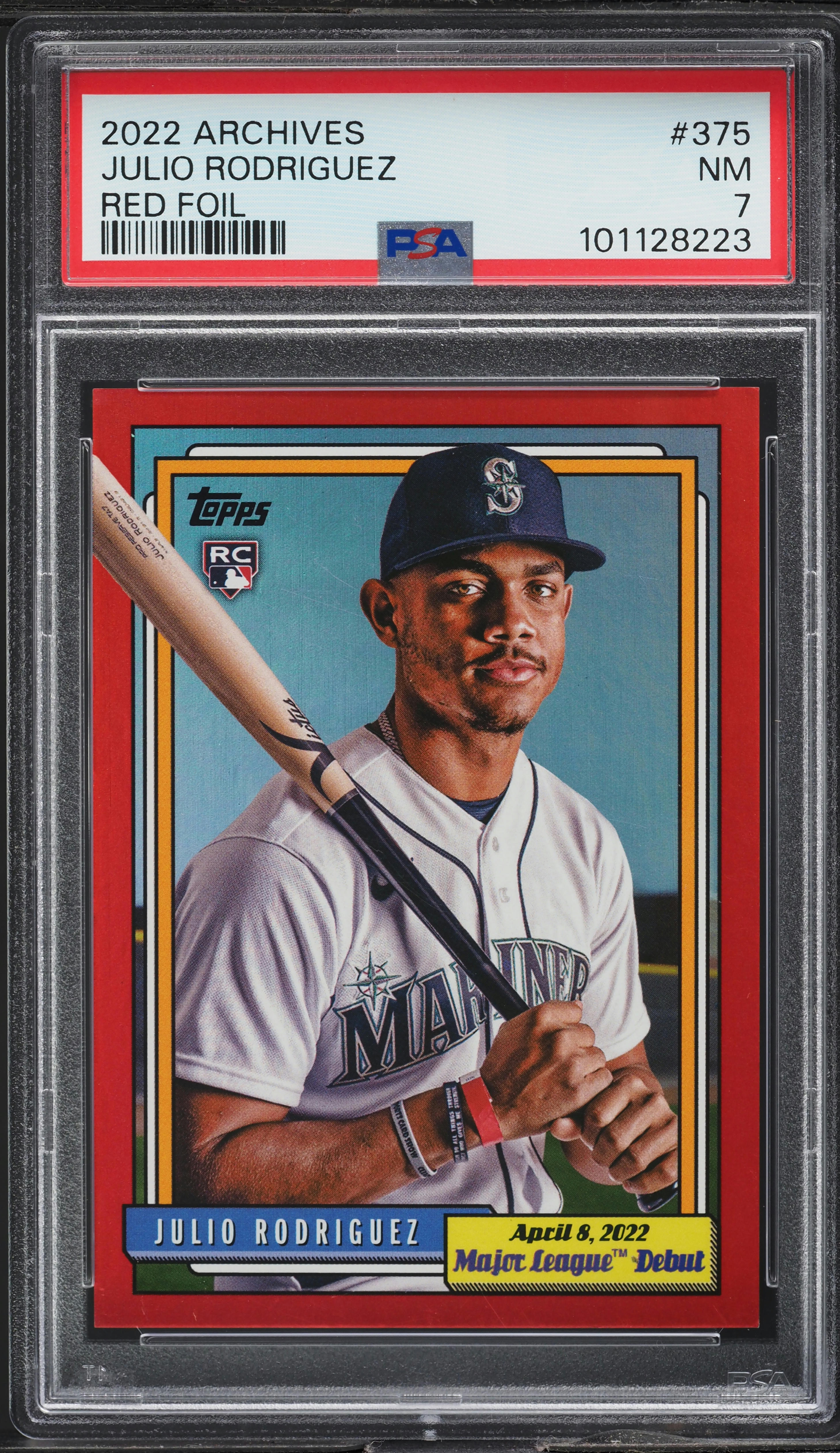 2022 Topps Archives Red Foil Julio Rodriguez ROOKIE 1/25 #375 PSA