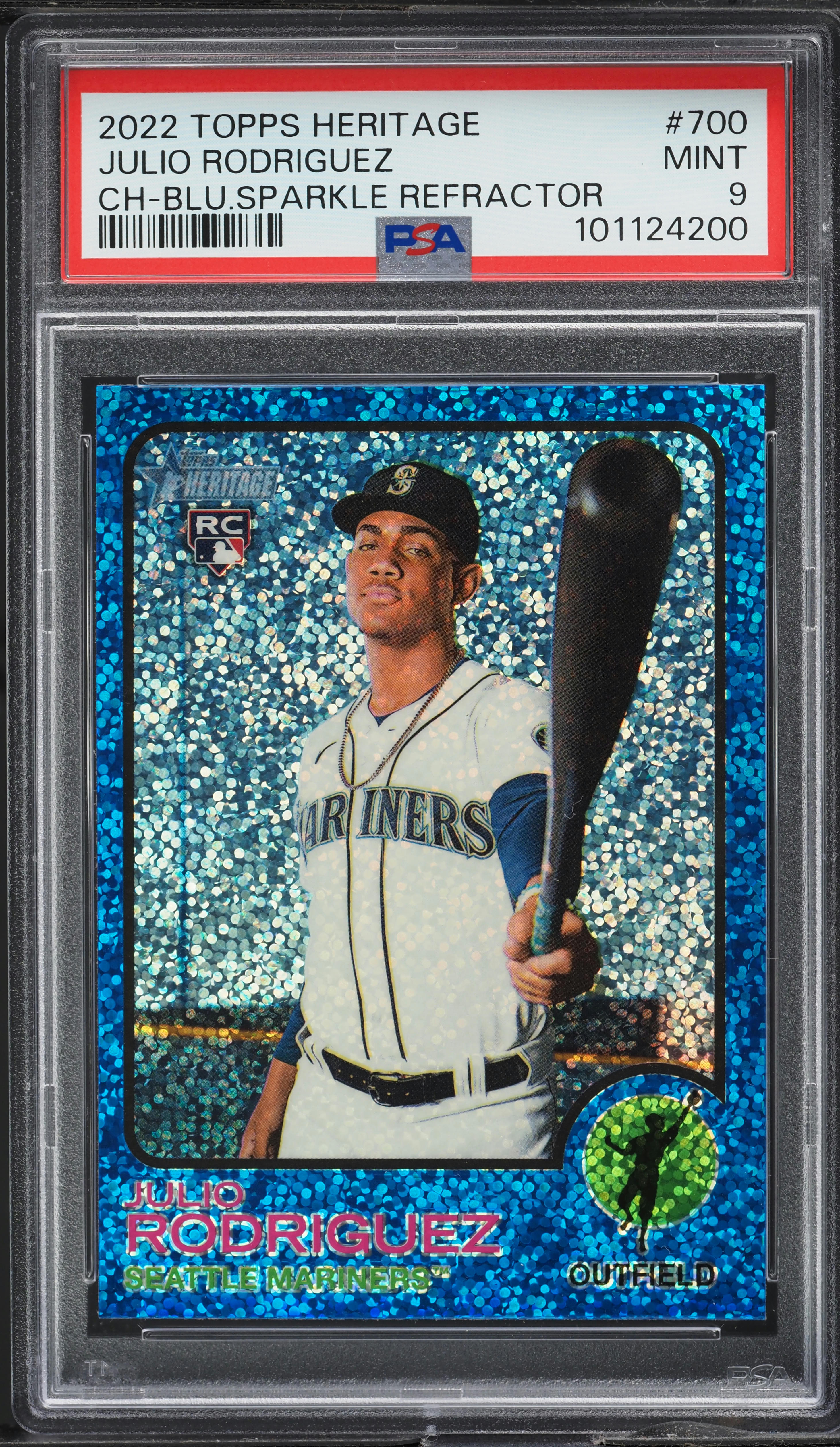 2022 Topps Heritage Chrome Blue Sparkle Refractor Julio Rodriguez 