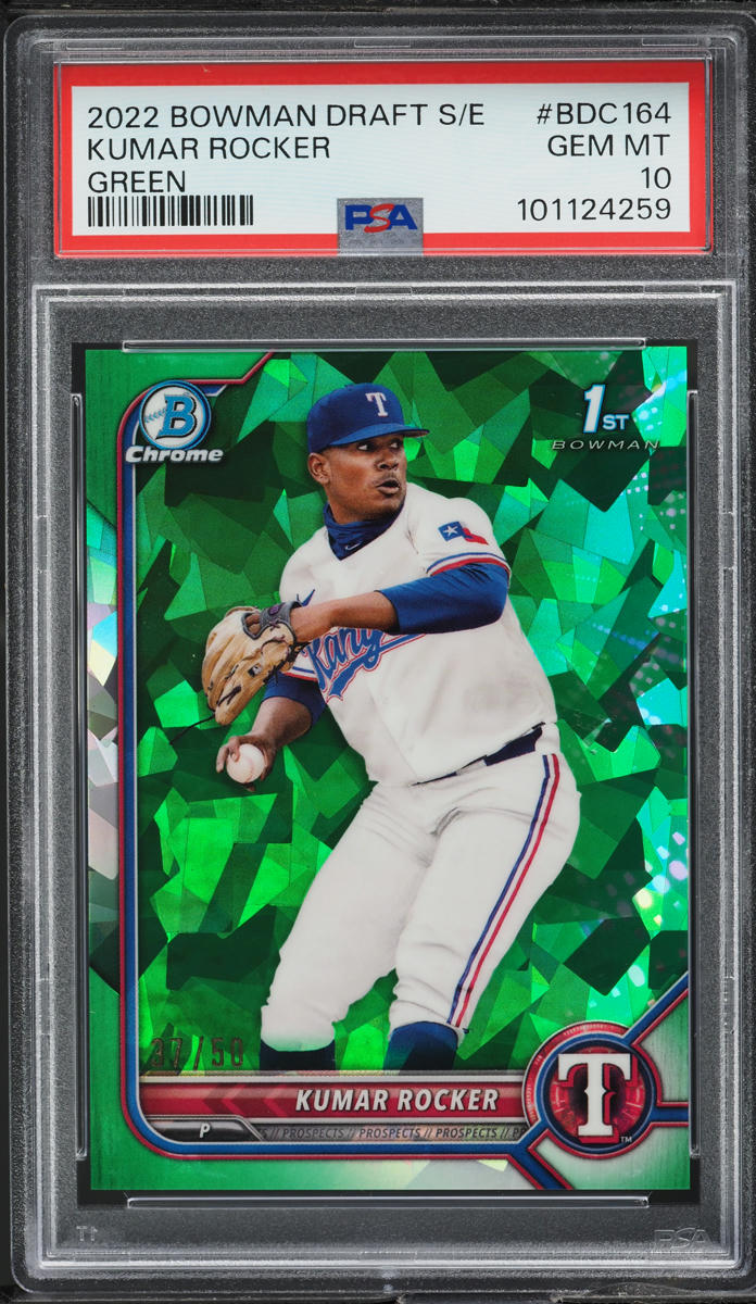 2022 Bowman Chrome Sapphire Green Refractor Kumar Rocker PROSPECT /50 PSA 10 GEM