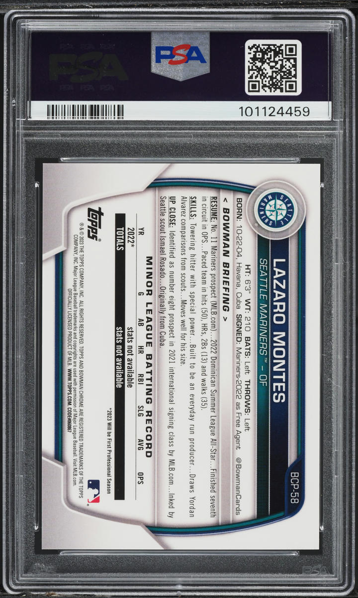 2023 Bowman Chrome Mega Box Yellow Refractor Lazaro Montes ROOKIE /75 #58 PSA 10