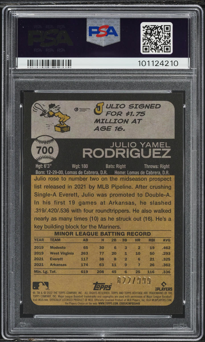 2022 Topps Heritage Chrome Julio Rodriguez ROOKIE /999 #700 PSA 9 MINT