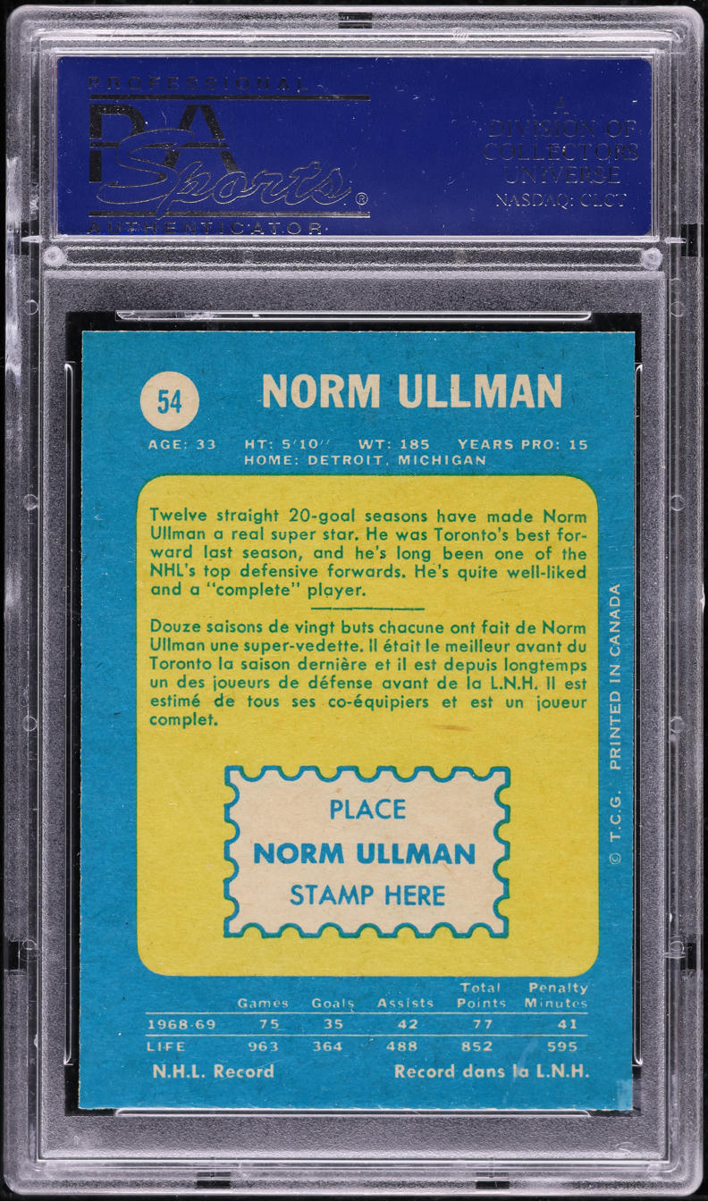 1969 O-Pee-Chee Hockey Norm Ullman #54 PSA 8 NM-MT