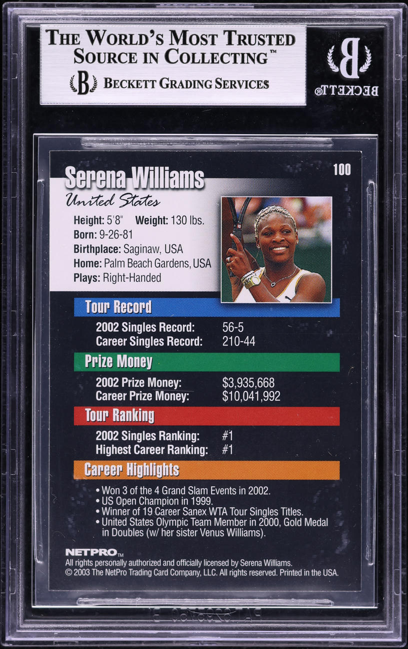 2003 Netpro Tennis Serena Williams ROOKIE #100 BGS 9 MINT