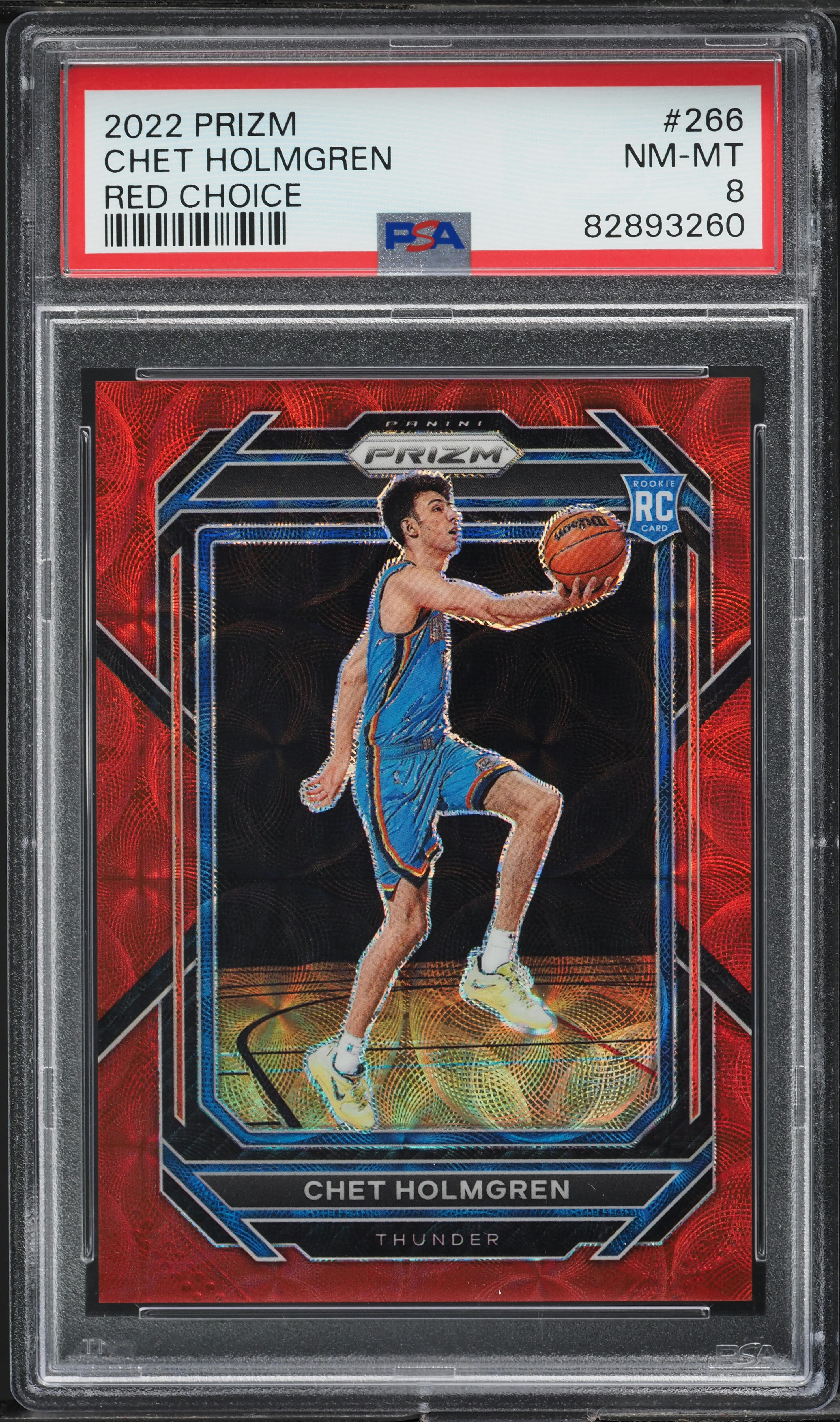 2022 Panini Prizm Red Choice Chet Holmgren ROOKIE /99 #266 PSA 8