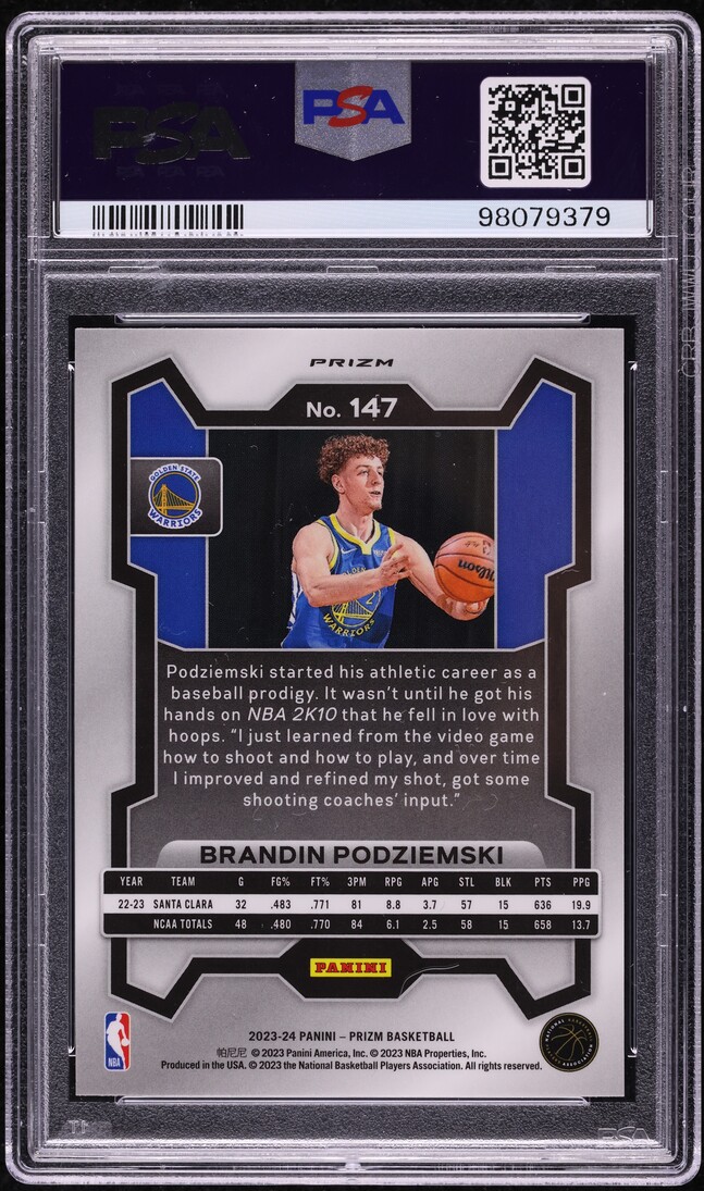 2023 Panini Prizm Silver Brandin Podziemski ROOKIE #147 PSA 10 GEM