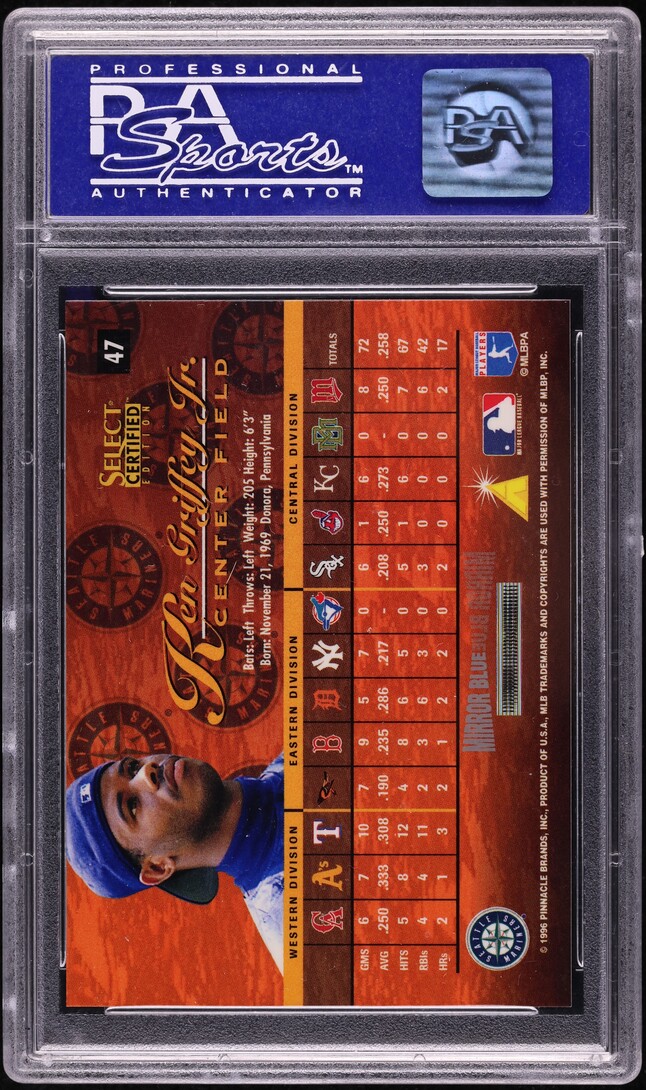 1996 Select Certified Mirror Blue Ken Griffey Jr. #47 PSA 9 MINT