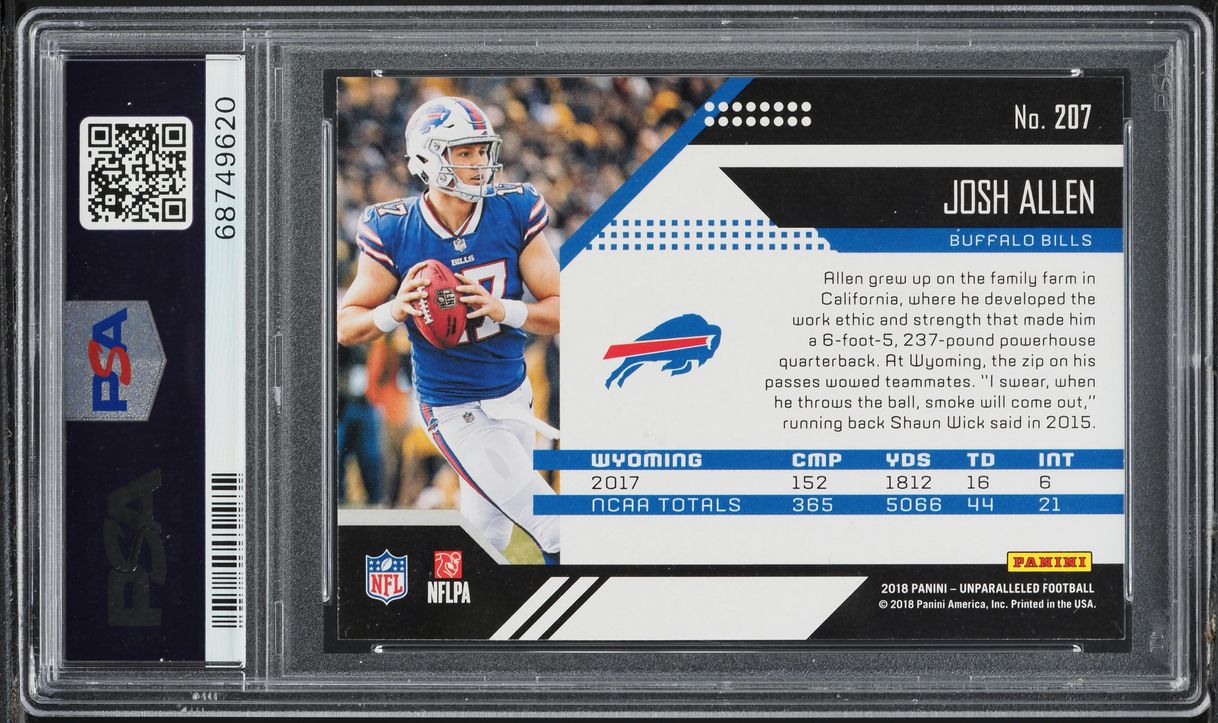 2018 Panini Unparalleled Josh Allen ROOKIE #207 PSA 10 GEM MINT
