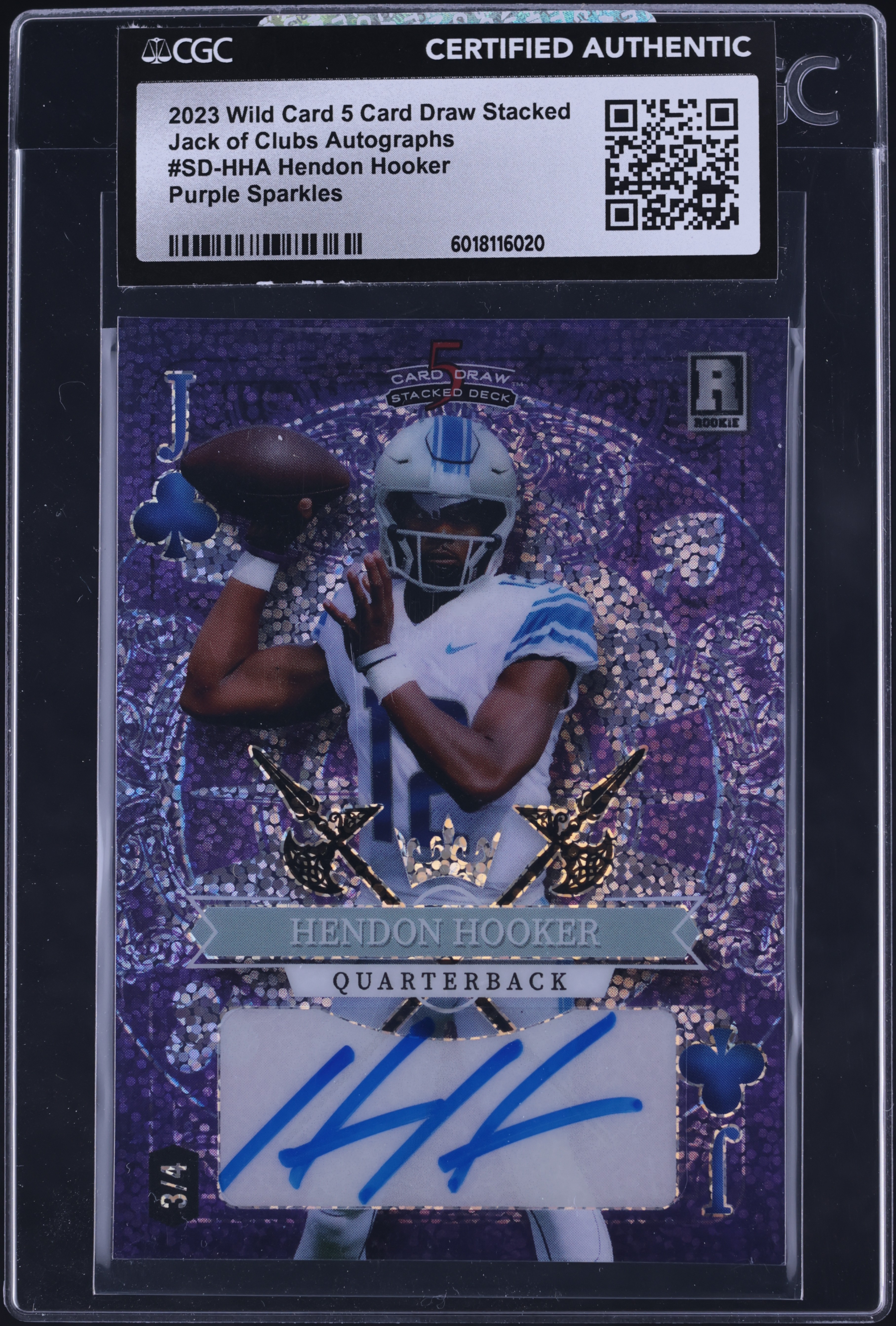 2023 Wild Card Jack Of Clubs Purple Sparkles Hendon Hooker RC AUTO