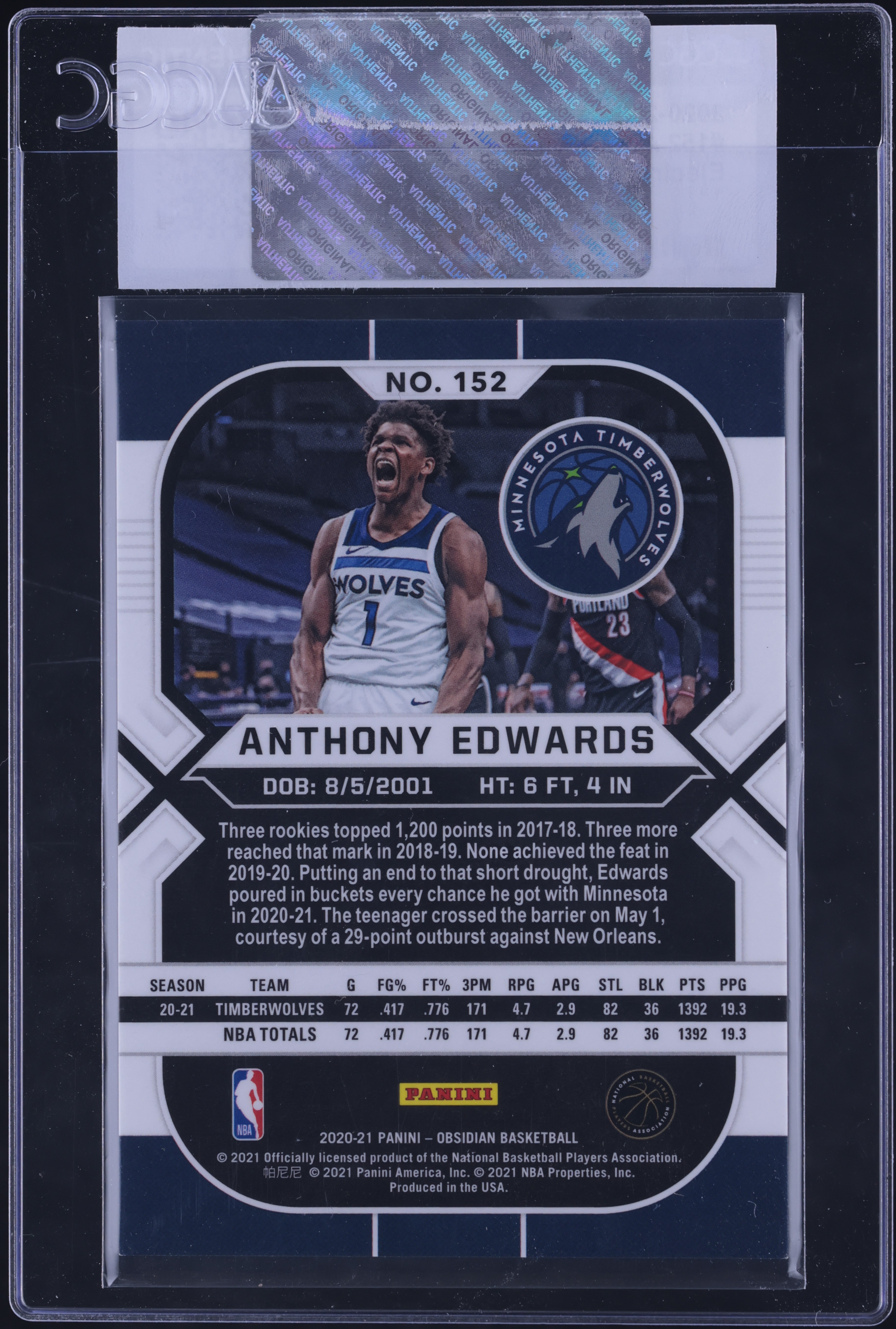 2020 Panini Obsidian E/E White Pulsar Anthony Edwards ROOKIE #152 