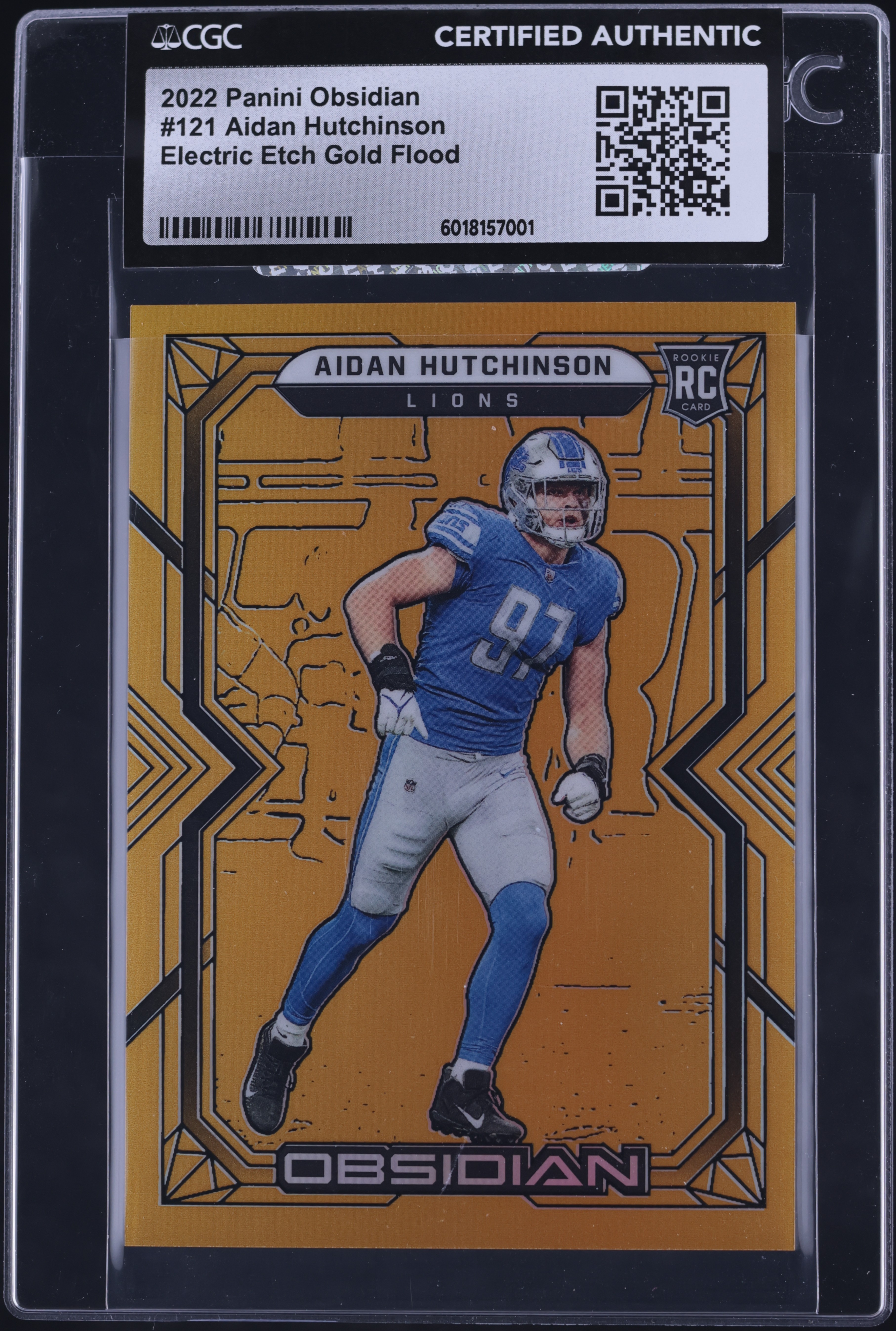 2022 Panini Obsidian Electric Etch Gold Flood Aidan Hutchinson RC