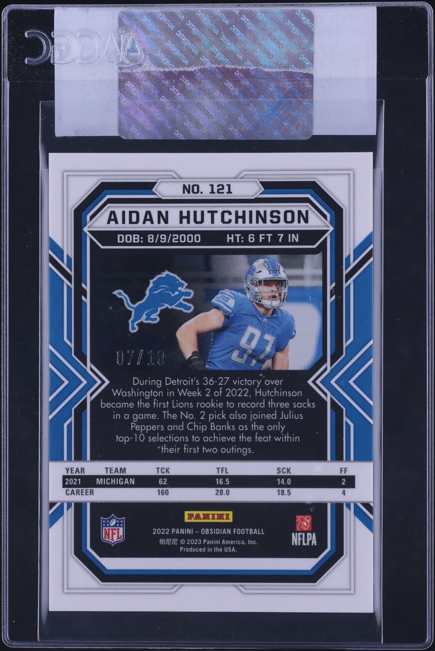 2022 Panini Obsidian Electric Etch Gold Flood Aidan Hutchinson RC