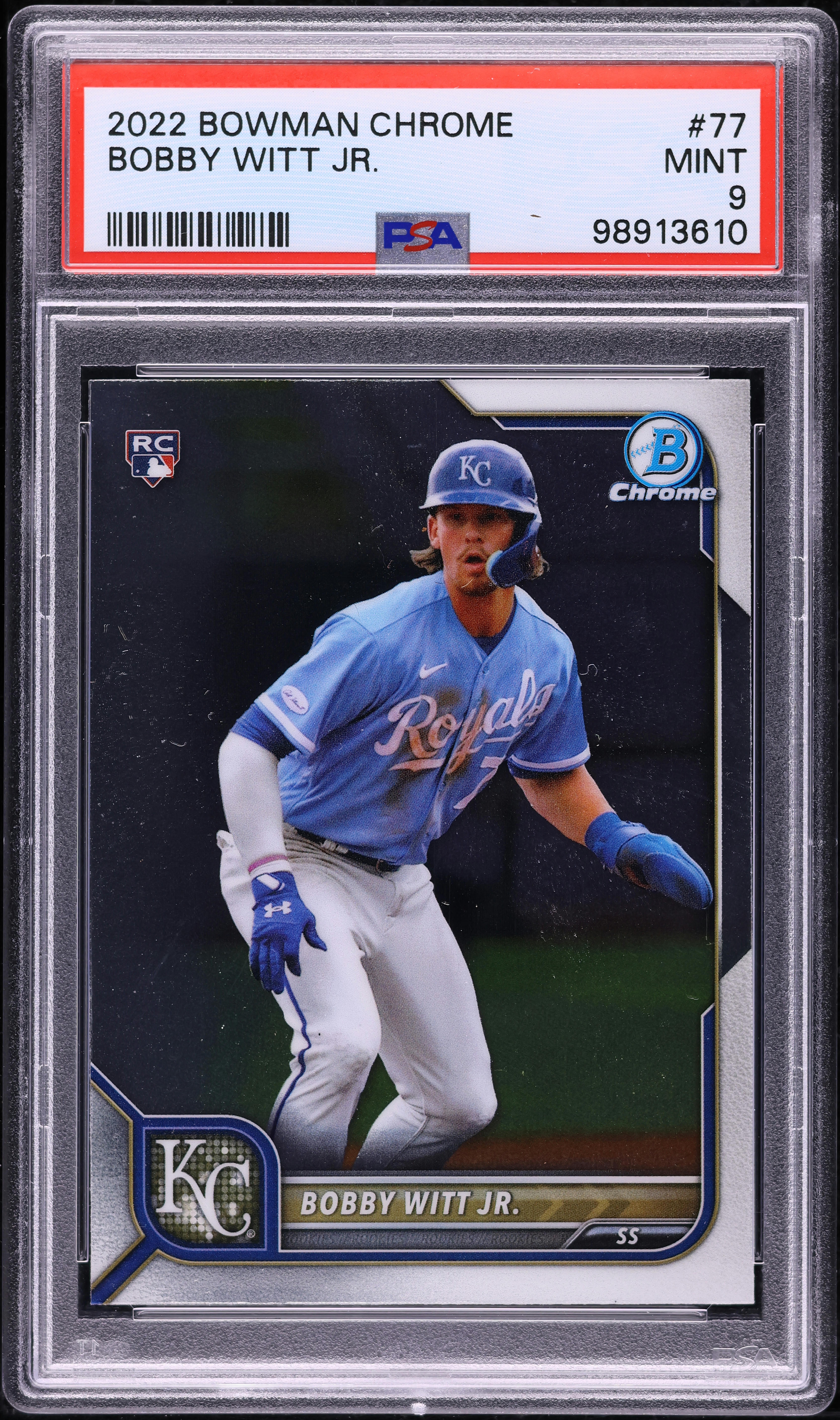 2022 Bowman Chrome Bobby Witt Jr. ROOKIE #77 PSA 9 MINT on