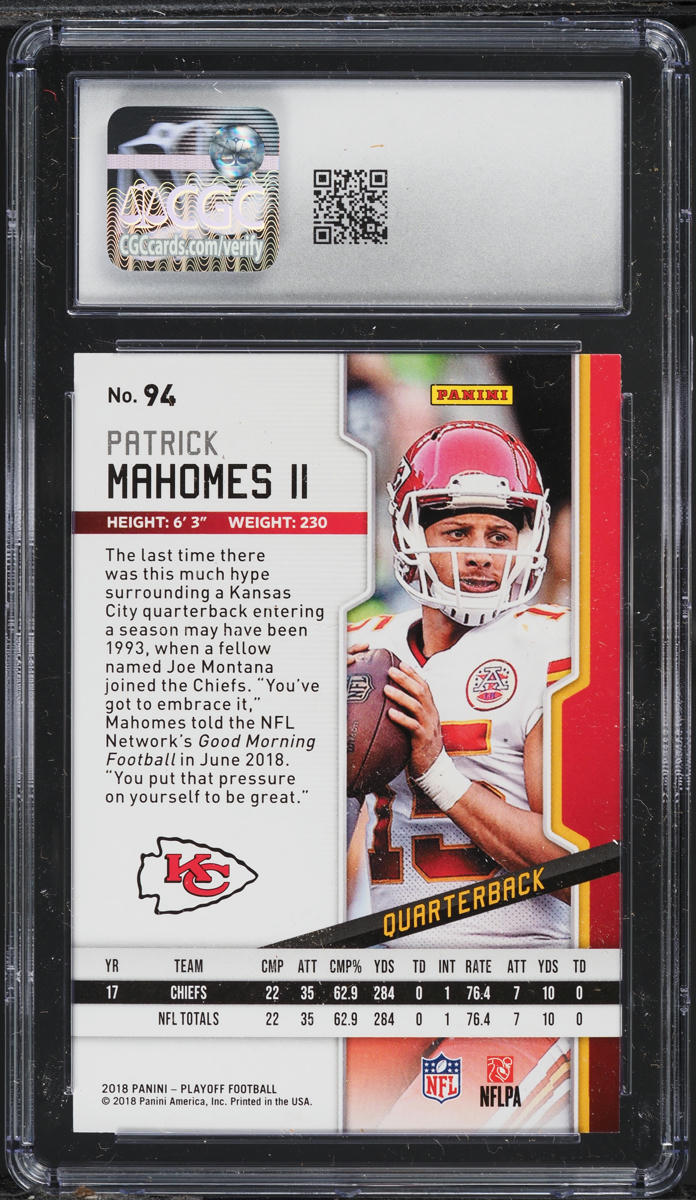 2018 Panini Playoff Patrick Mahomes II #94 CGC 9 MINT