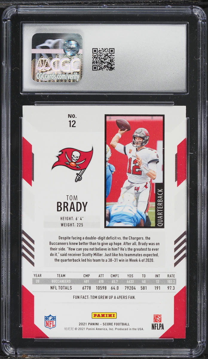 2021 Score Football Tom Brady #12 CGC 10 GEM MINT