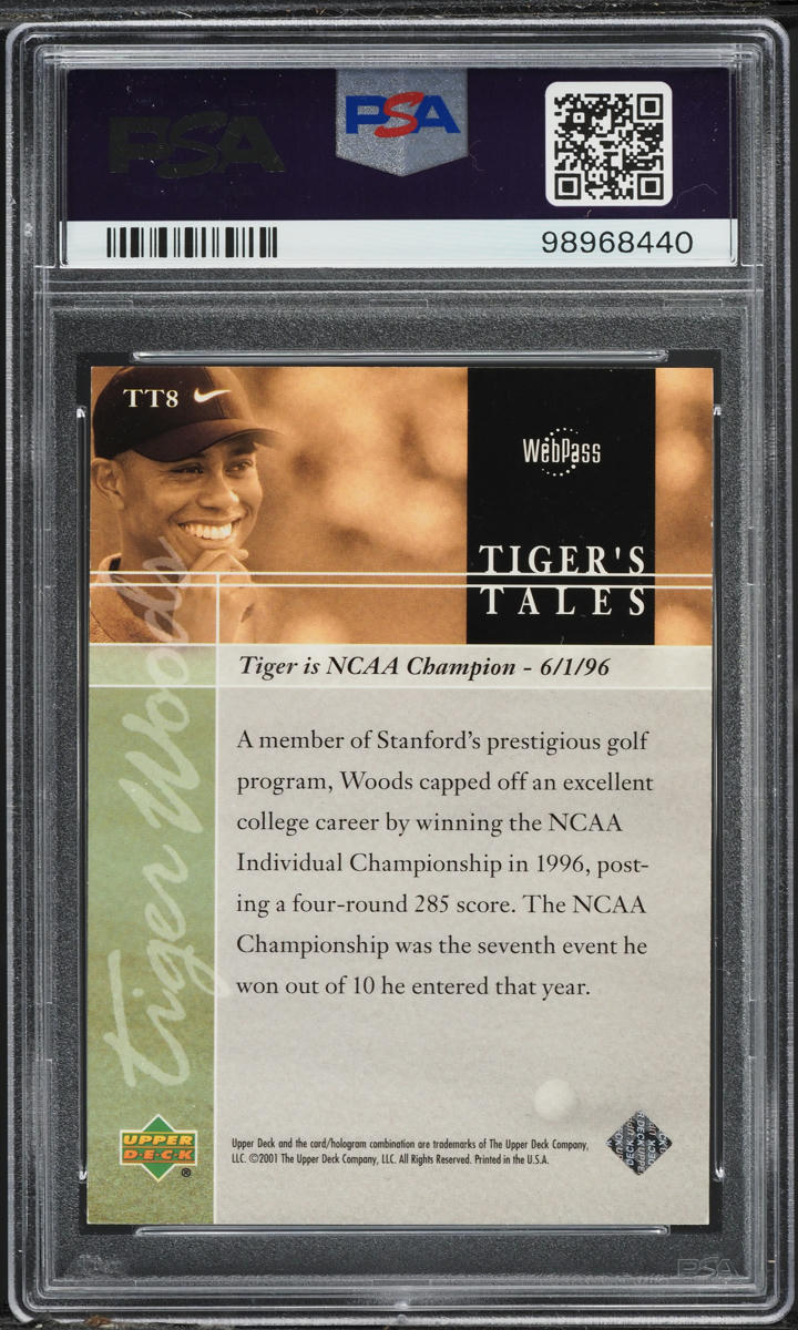 2001 Upper Deck Tiger's Tales Tiger Woods ROOKIE #TT8 PSA 8 NM-MT