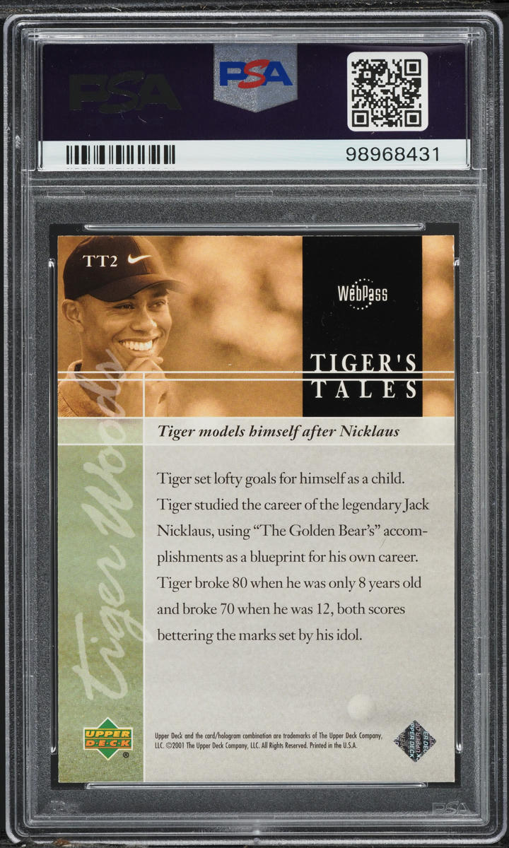 2001 Upper Deck Tiger's Tales Tiger Woods ROOKIE #TT2 PSA 8 NM-MT