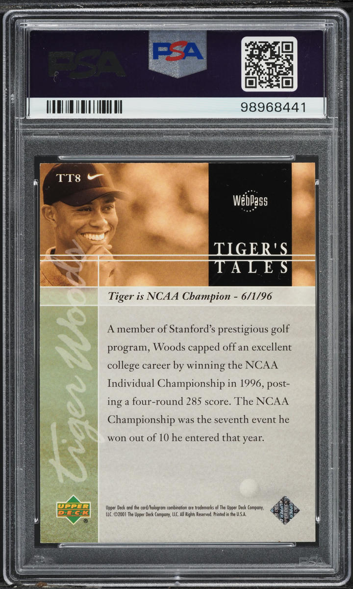 2001 Upper Deck Tiger's Tales Tiger Woods ROOKIE #TT8 PSA 8 NM-MT