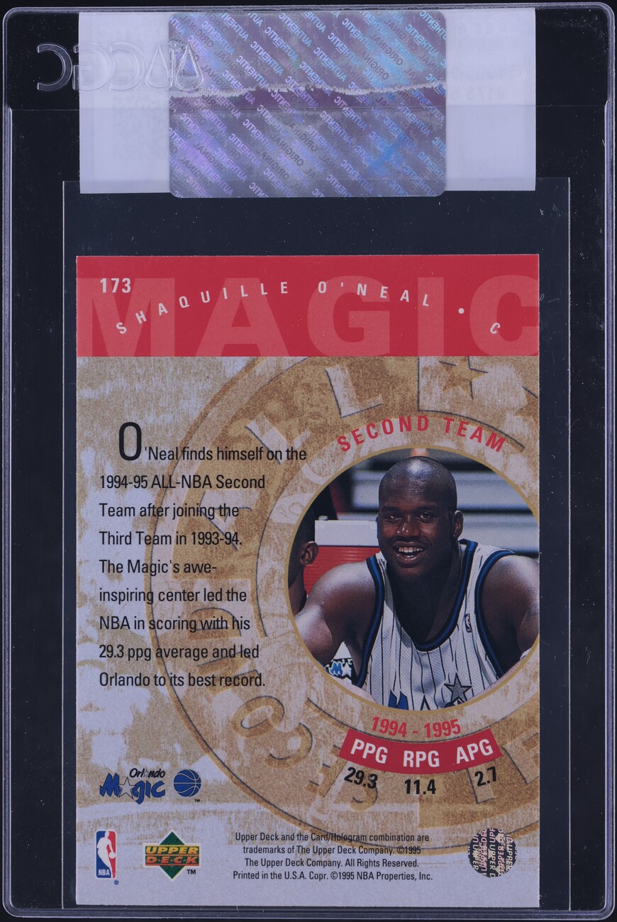 1995 Upper Deck Basketball Shaquille O'Neal #173 CGC AUTH
