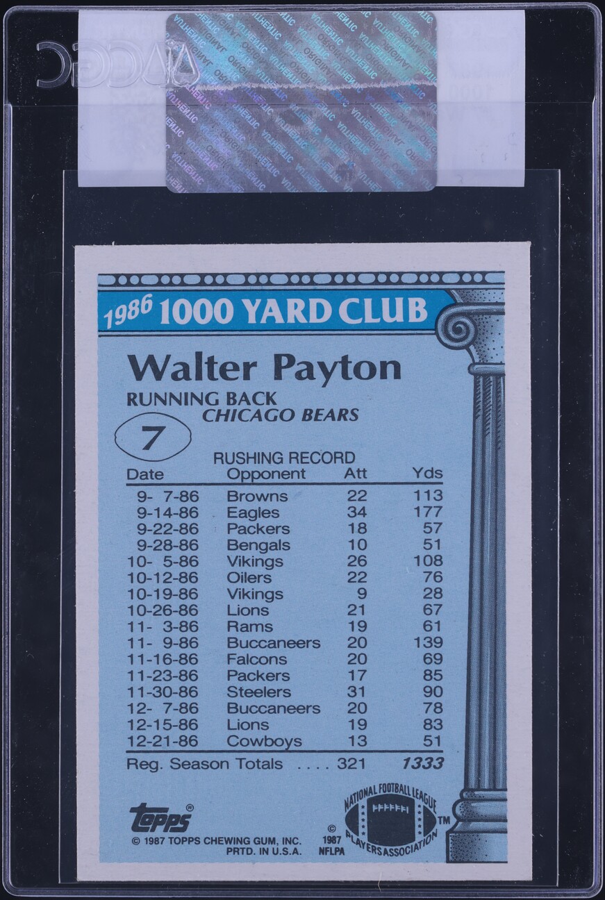 1987 Topps 1000 Yard Club Walter Payton #7 CGC AUTH