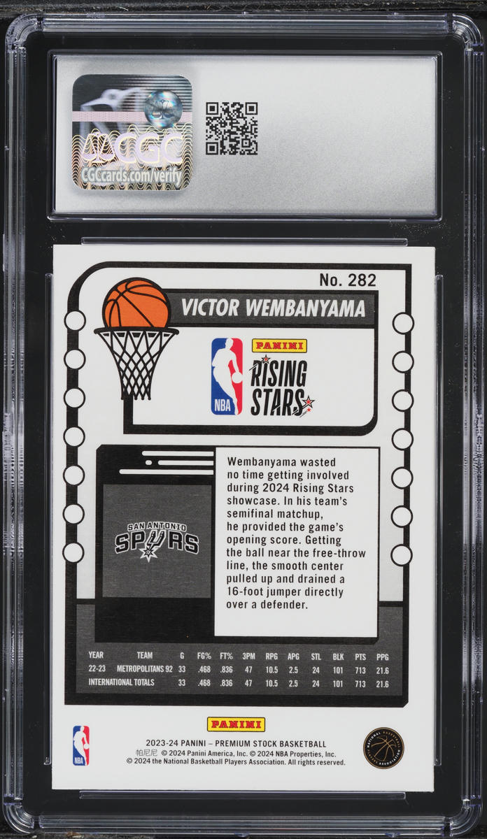 2023-24 Panini Premium Stock Victor Wembanyama ROOKIE #282 CGC 9 MINT