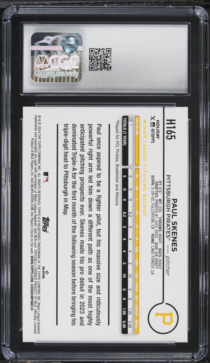 2024 Topps Holiday Paul Skenes ROOKIE #H165 CGC 9 MINT