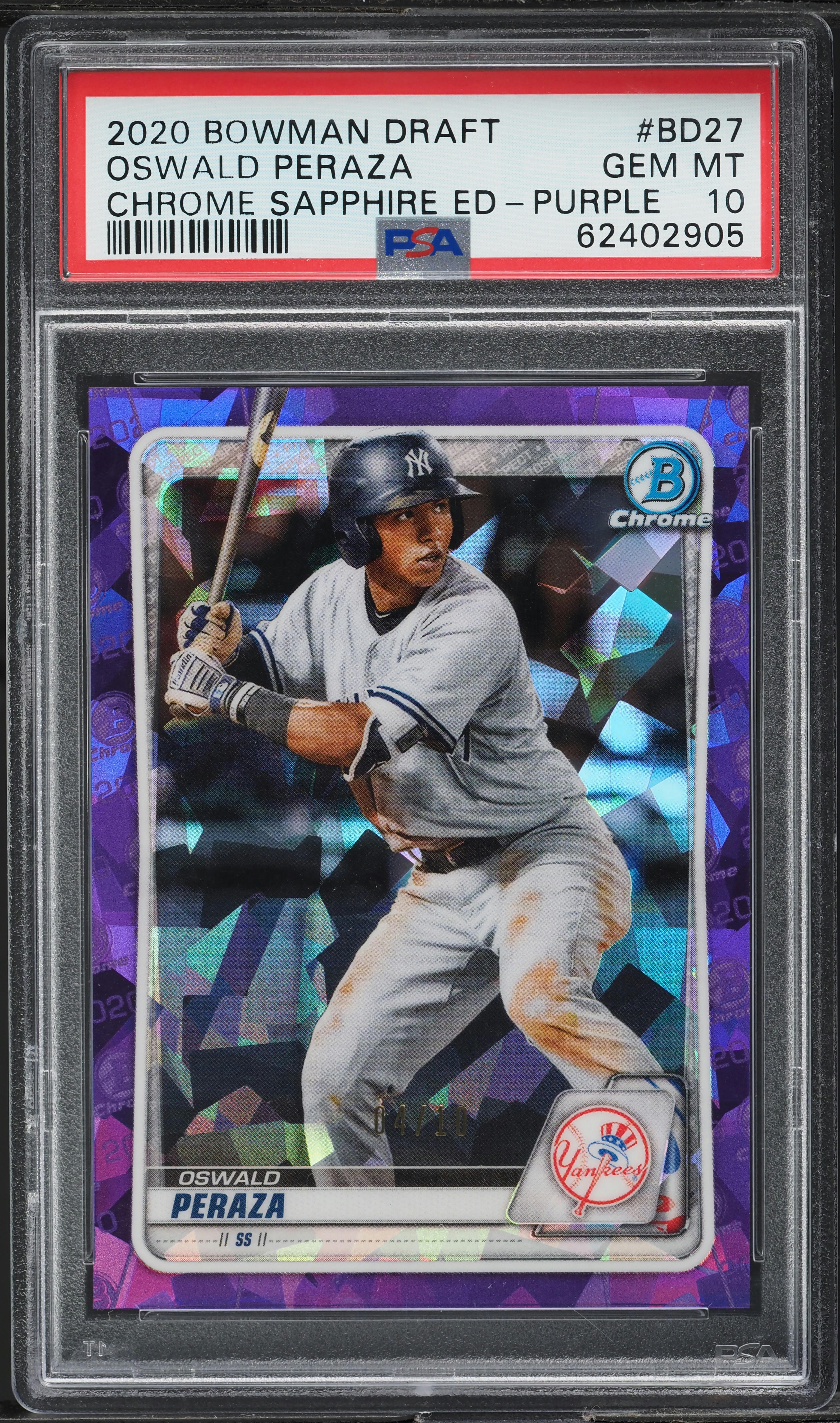 2020 Bowman Chrome Sapphire Purple Oswald Peraza PROSPECT /10 #BD 