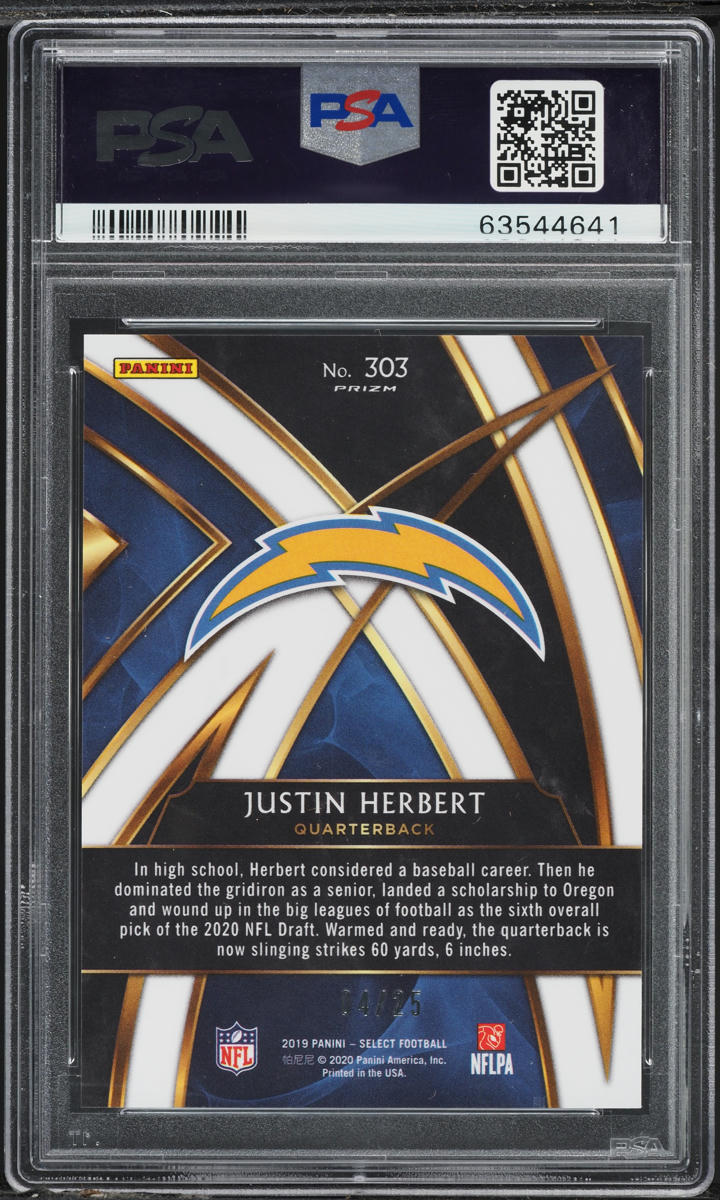 2019 Select '20 XRC Tie-Dye Prizm Justin Herbert ROOKIE /25 #303