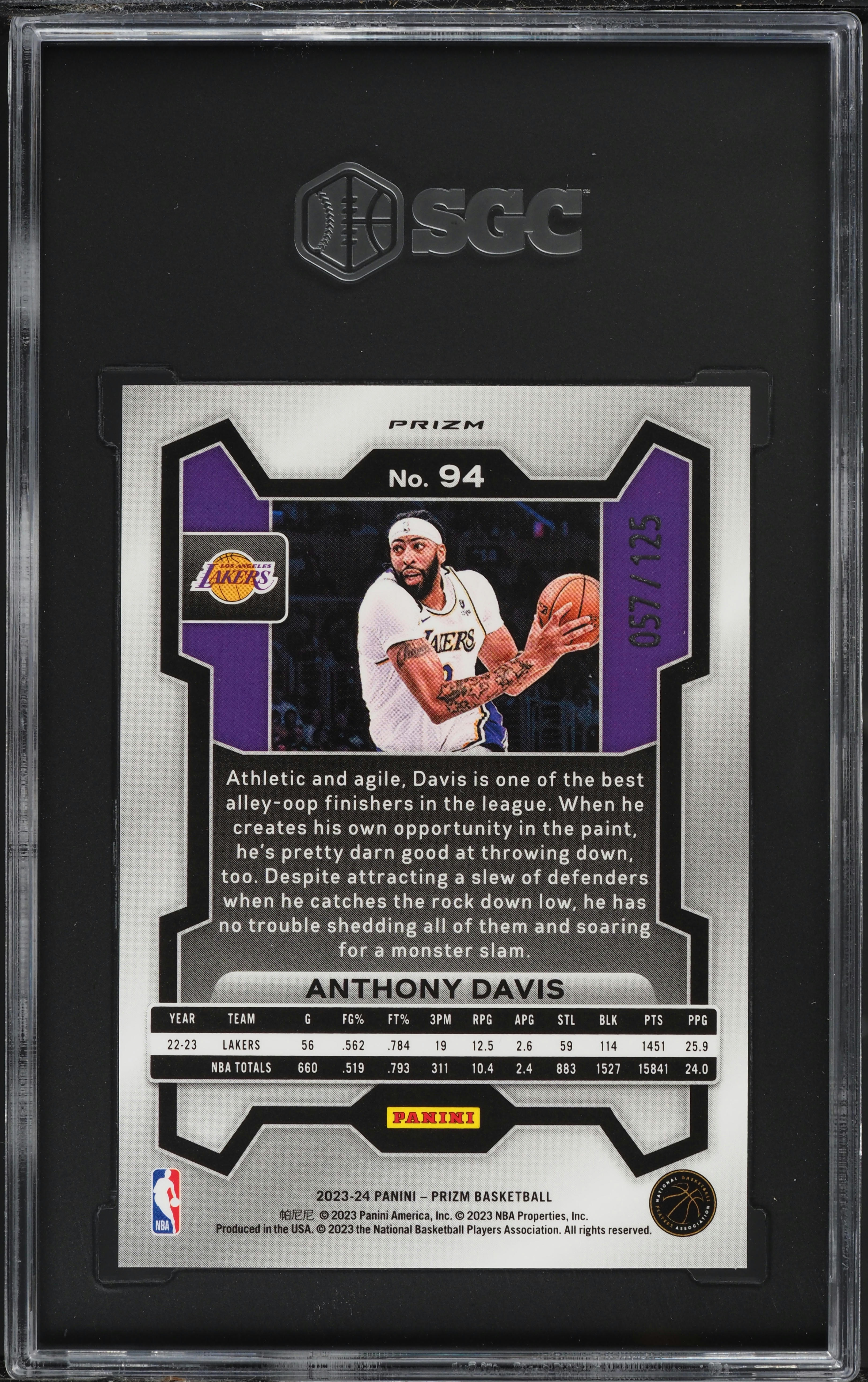 2023 Panini Prizm Blue Ice Anthony Davis /125 #94 SGC 9.5 MINT+ on