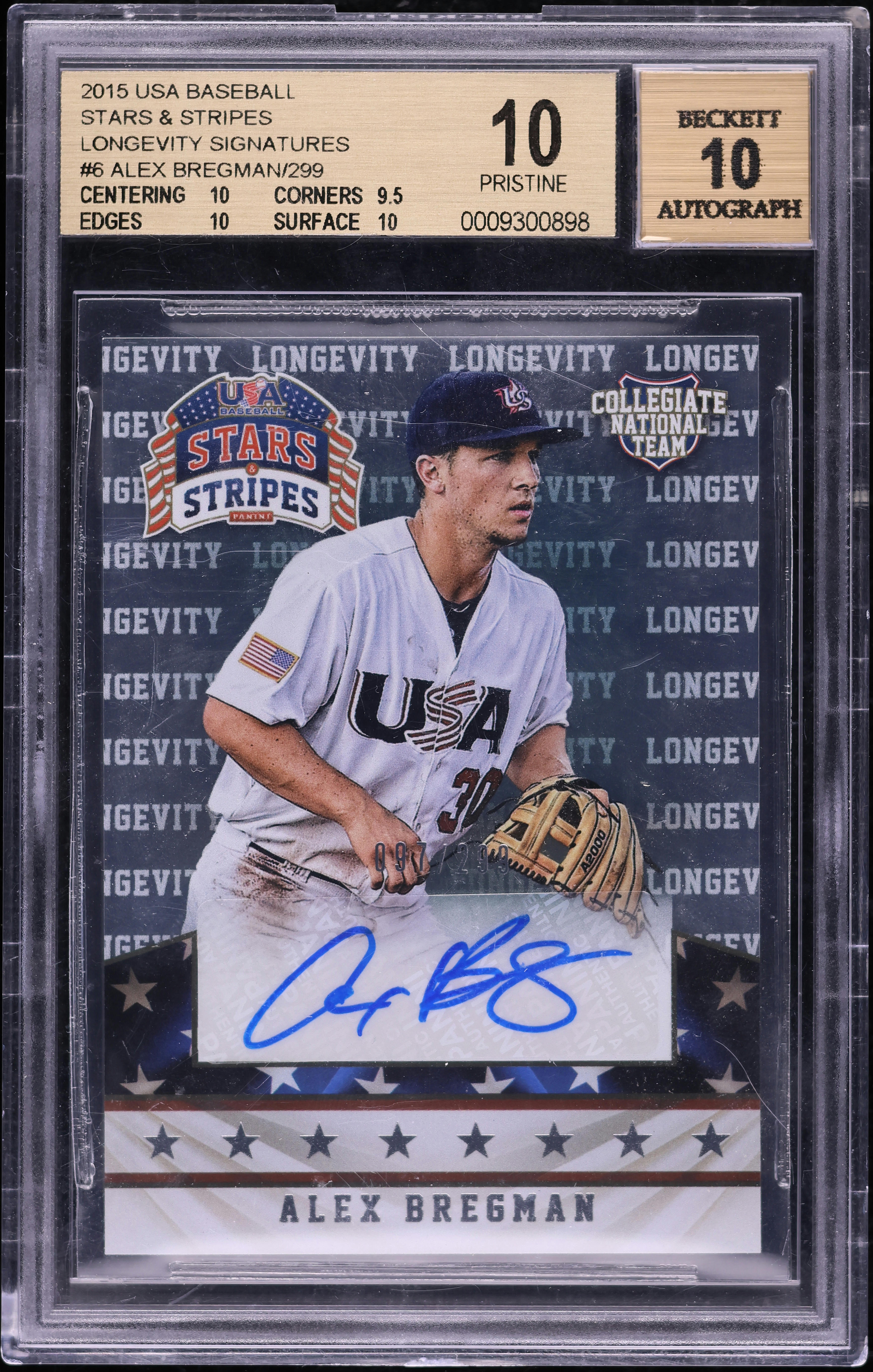 2015 USA Baseball Stars \u0026 Stripes Longevity Alex Bregman RC AUTO