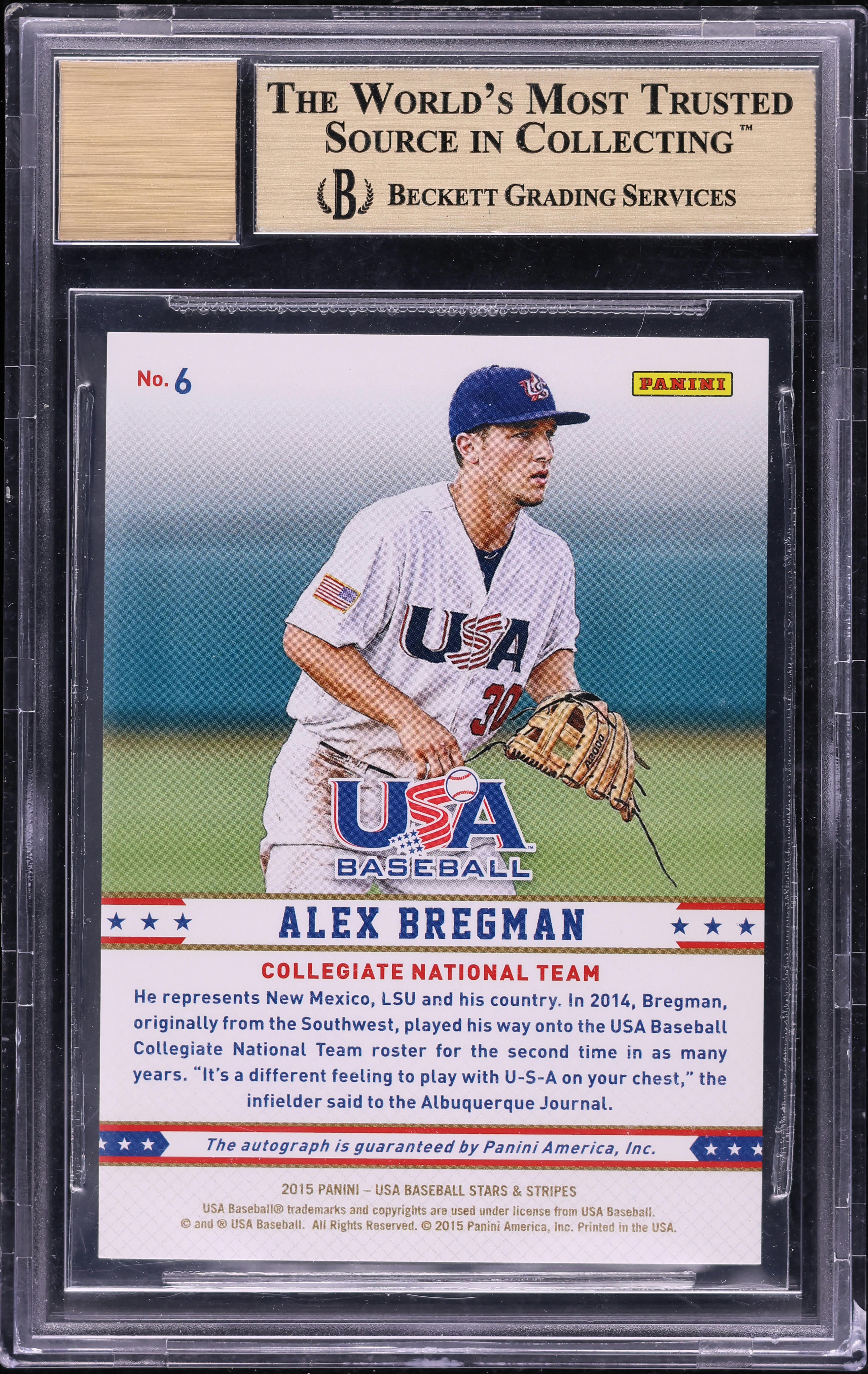 2015 USA Baseball Stars \u0026 Stripes Longevity Alex Bregman RC AUTO