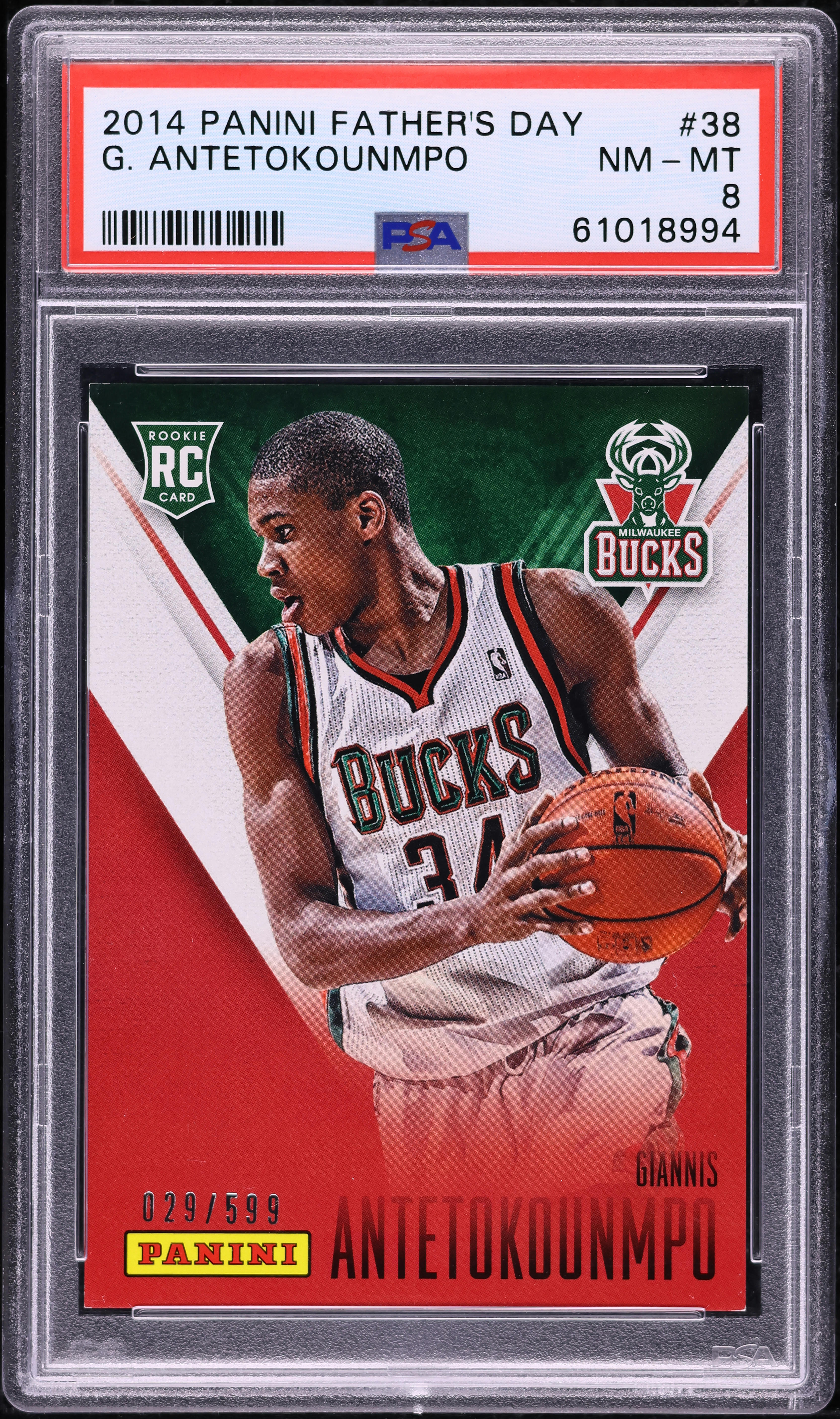 2014 Panini Father's Day Giannis Antetokounmpo ROOKIE /599 #38 PSA